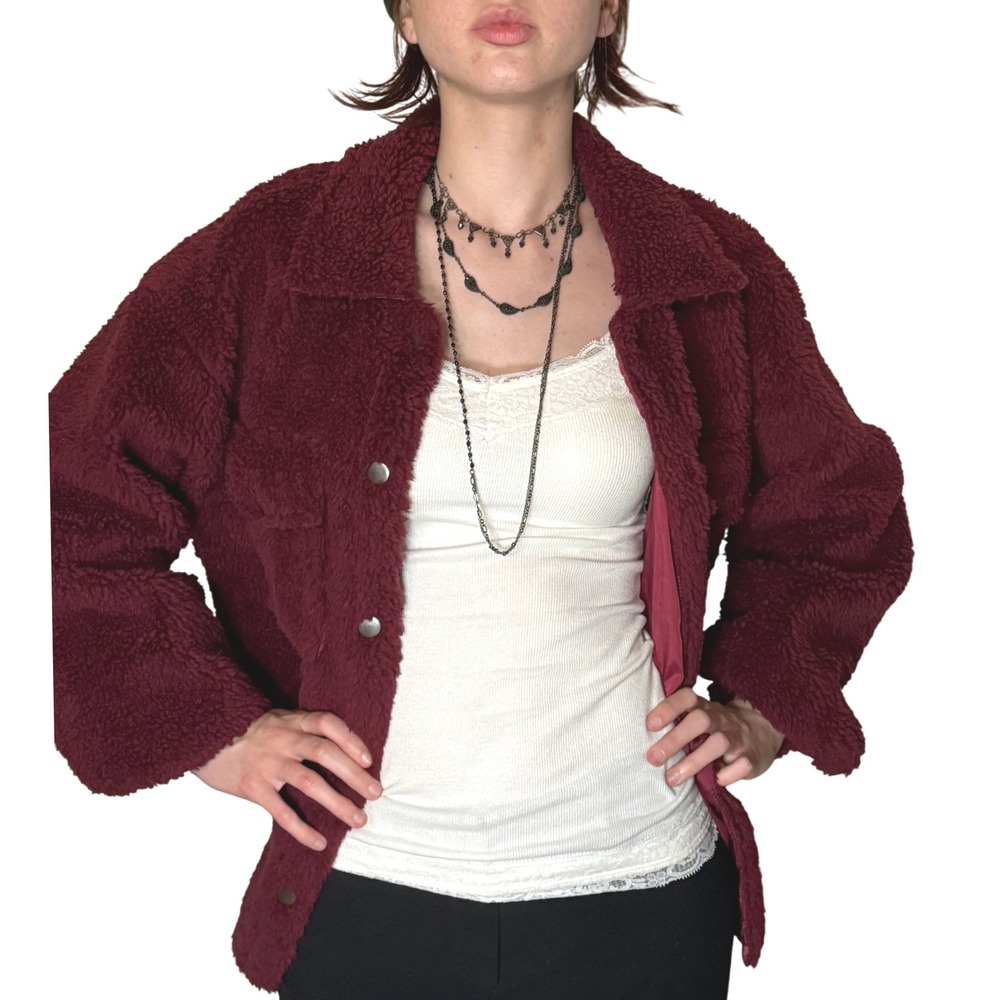Sherpa Fleece Fluffy Teddy Shacket S Plush Cozy Warm Layering Cabincore‎ Autumn
